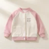 Campera de algodón para bebé color rosa y blanca con detalle de conejito