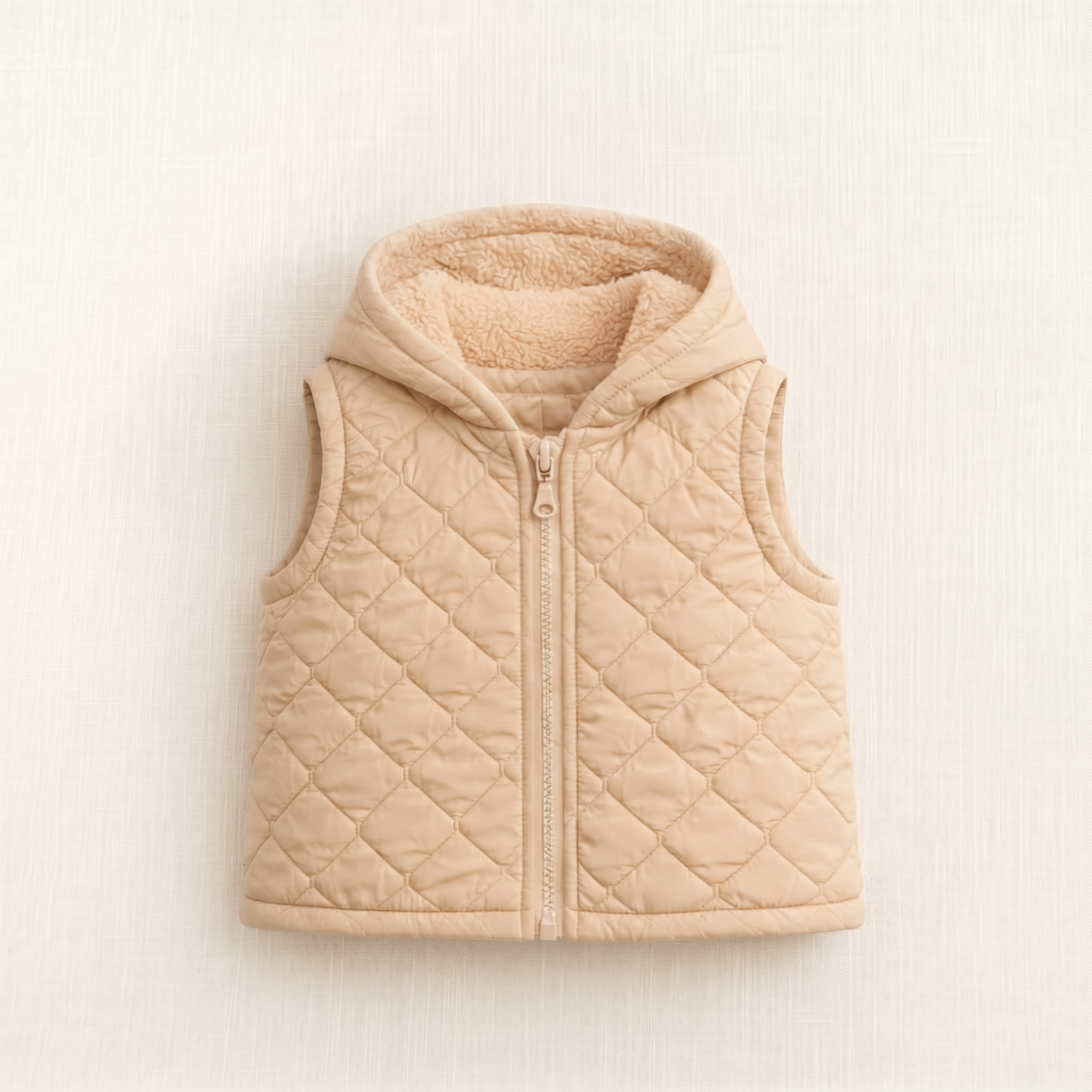 Chaleco con capucha y corderito beige | Tienda Olivia Uruguay
