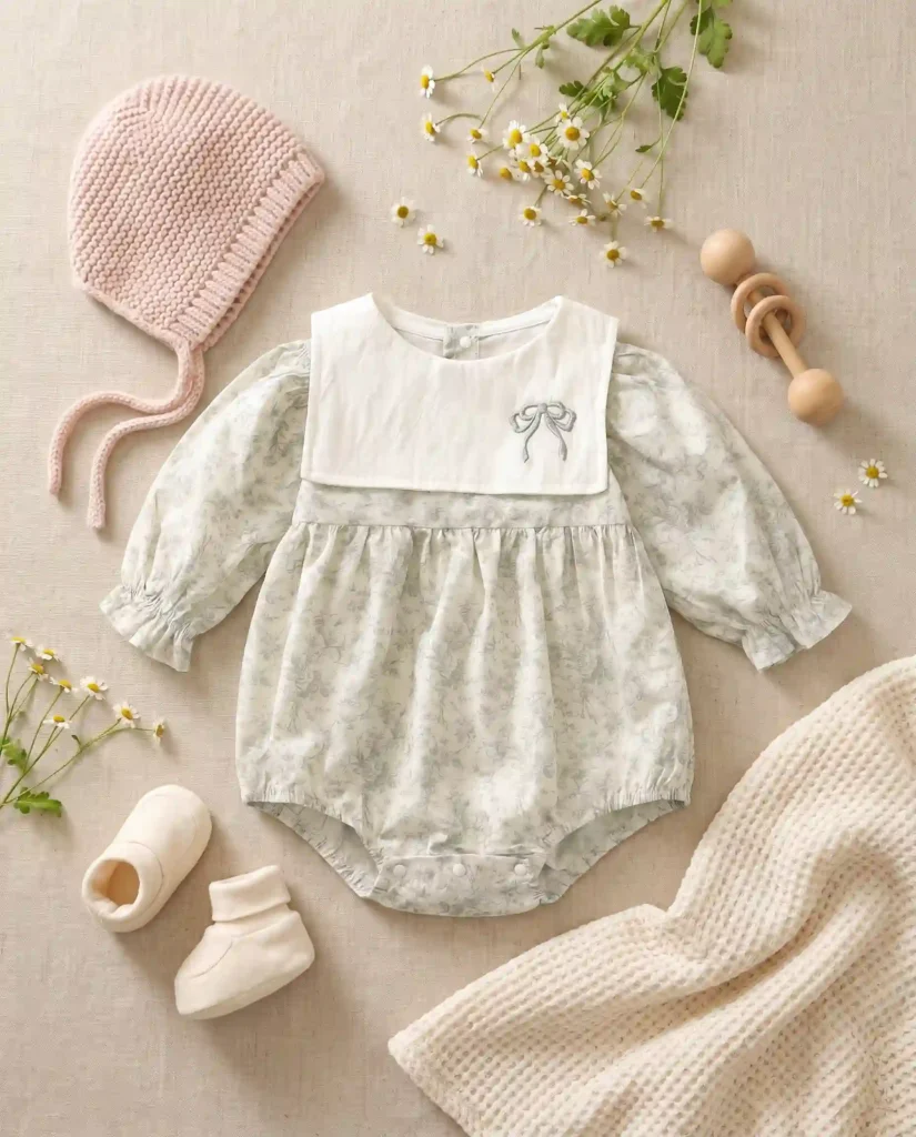 Vestido body de bebé con flores verdes - Tienda Olivia Uruguay Ropa cómoda para bebé